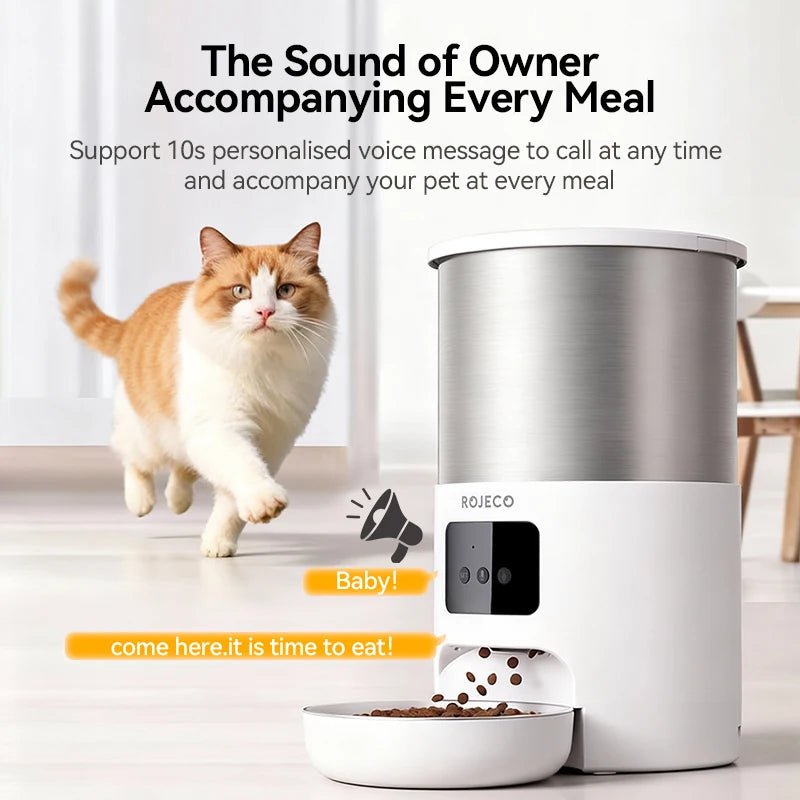 ROJECO 4.5L Stainless Steel Automatic Cat Feeder WiFi App Remote Control Voice Recording Smart Dog Food Dispenser Pet Supplies