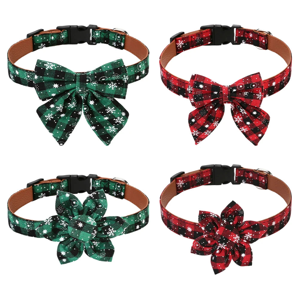 Christmas Pet Dog Collar Printed Plaid Christmas Bow Tie For Small Medium Dogs Cats New Year Cute Xmas Decor Props Pet Accesssor