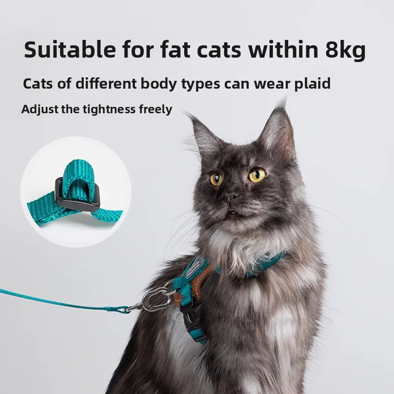 Lightweight H-Shape Cat Harness & Lead Set, Adjustable for 0-8kg Cats, Escape Proof Leather Padded Vest