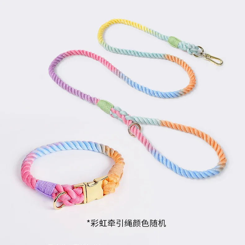 Loudik Wholesale Hand-woven Colored Cotton Rope Pet Collar Set Dog Leash Medium and Large Dog Pet Supplies Puppy Accessories