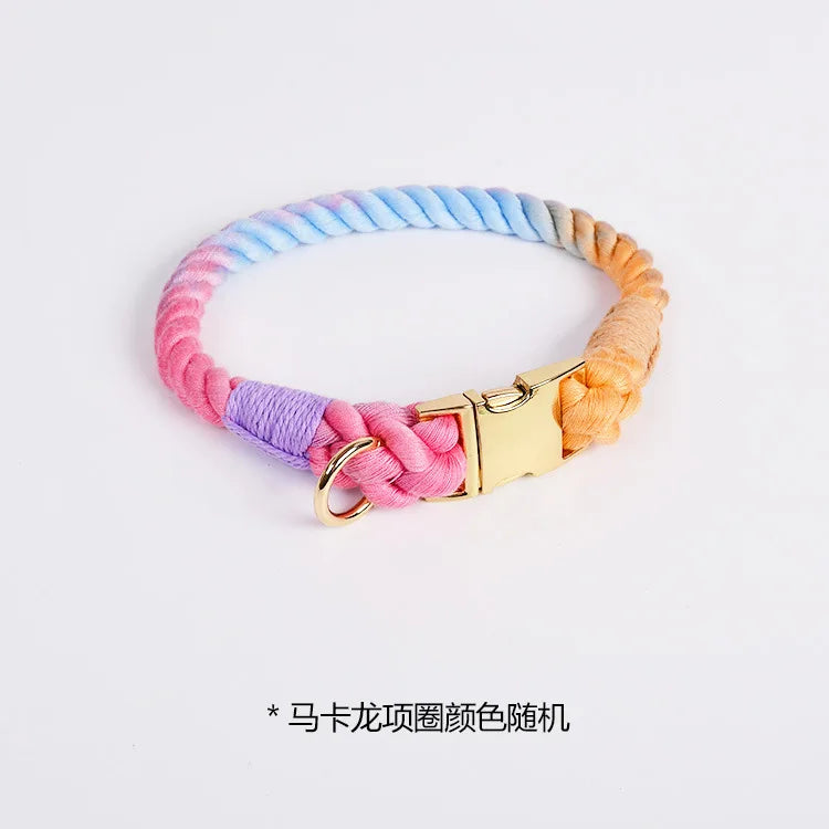 Loudik Wholesale Hand-woven Colored Cotton Rope Pet Collar Set Dog Leash Medium and Large Dog Pet Supplies Puppy Accessories