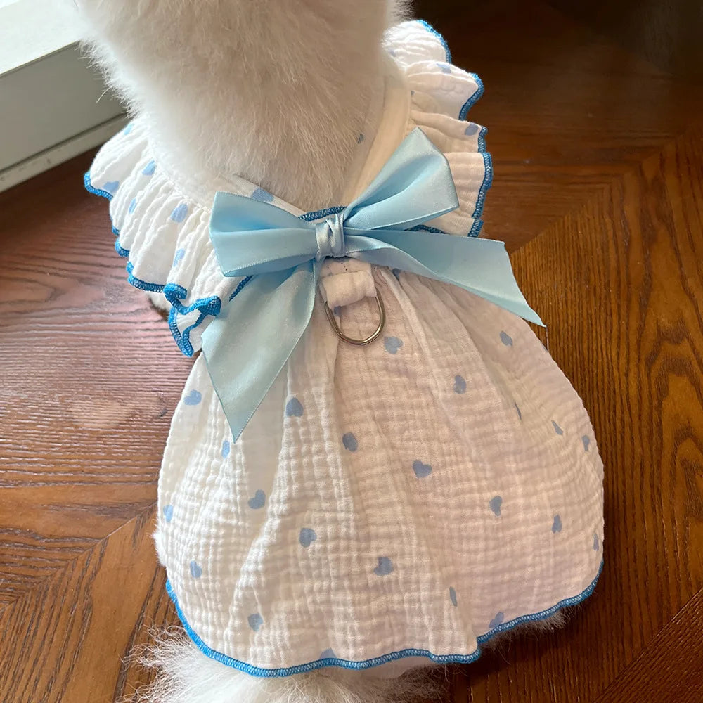 Pet Dresses Clothes for Spring and Summer Dogs Cats Teddy Bears Pomeranians Plush Toys Hearts All Cotton Fabric