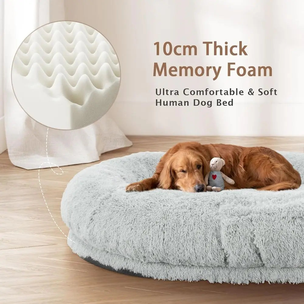 Oversized 71x45x12 Grey Memory Foam Dog Bed with Pillow, Blanket & Strap for Adults and Large Pets,Customized
