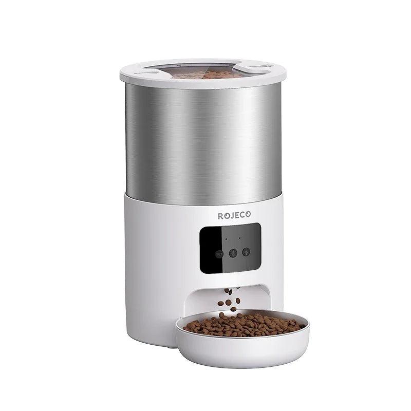 ROJECO 4.5L Stainless Steel Automatic Cat Feeder WiFi App Remote Control Voice Recording Smart Dog Food Dispenser Pet Supplies