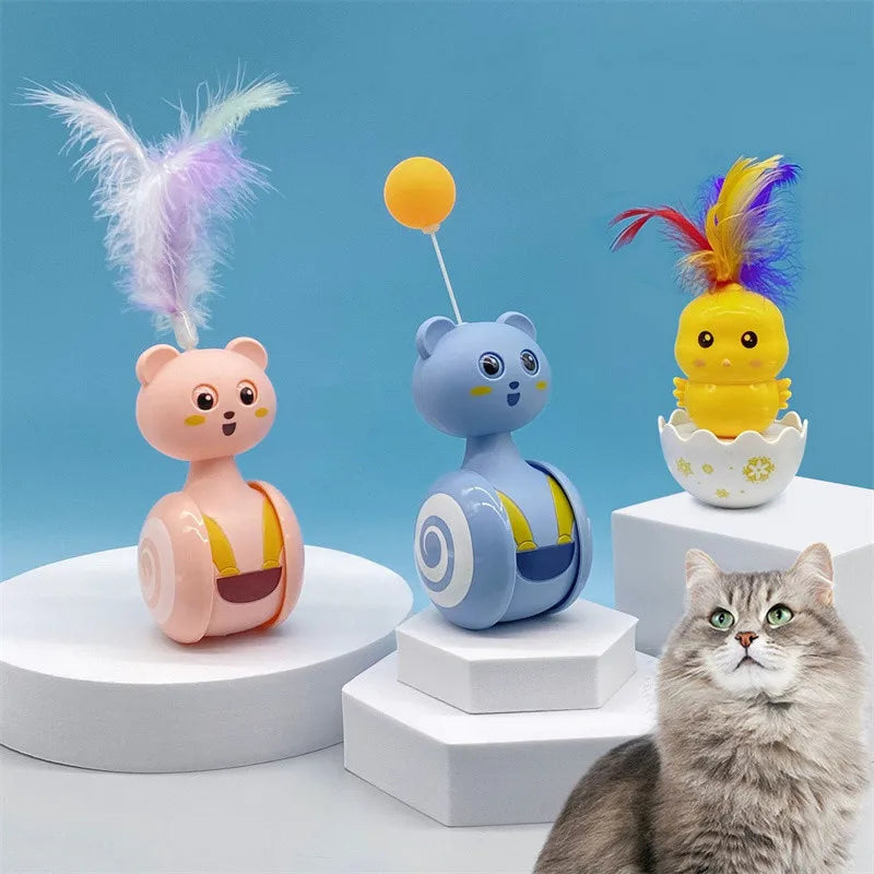 New Cat Tumbler Swing Toys Interactive Feather Pet Bumbler Funny Toy Cat Rolling Teaser Balance Feather Wand Toys Rotating Ball