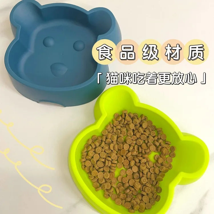 Thickened Cat Bowl, Bear-shaped Slow Food Bowl, Anti-choking, Anti-slip and Anti-tipping, Small Cat and Dog Bowl, Pet Supplies