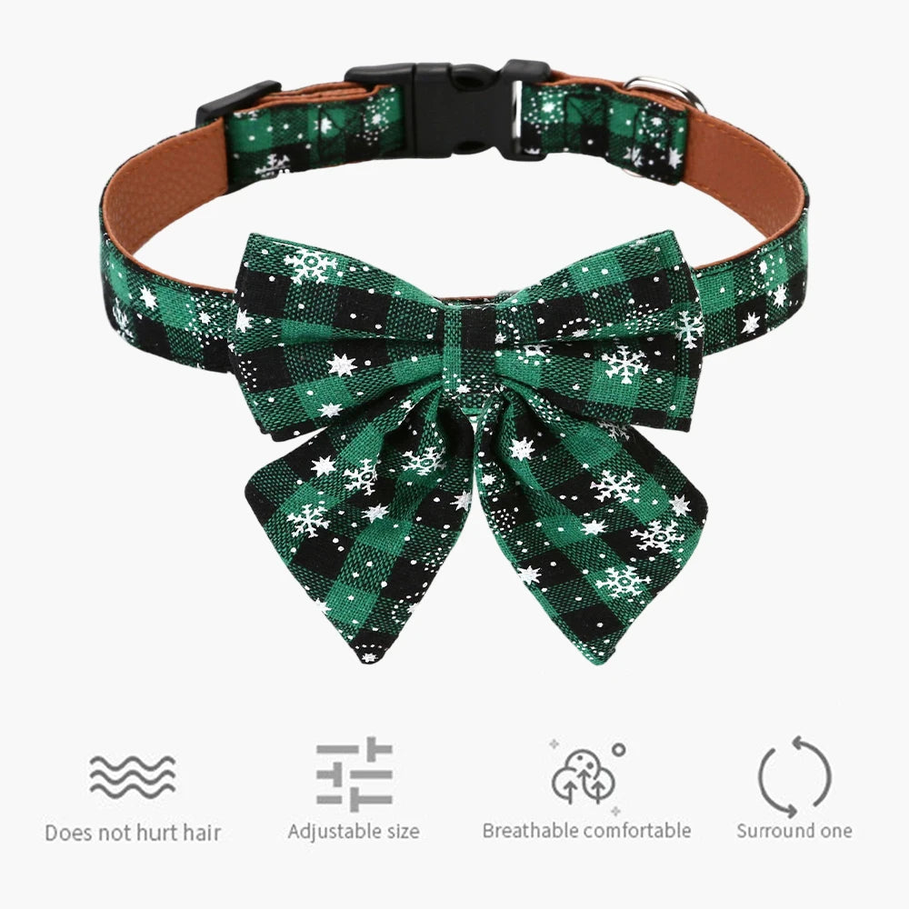 Christmas Pet Dog Collar Printed Plaid Christmas Bow Tie For Small Medium Dogs Cats New Year Cute Xmas Decor Props Pet Accesssor