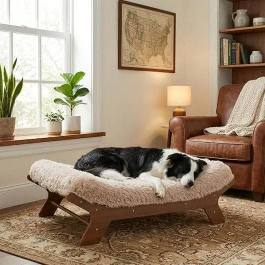 Wood Elevated Dog Bed Frame and Egg Crate Foam Mattress Luxurious Suitable for Pets Up to 80 lbs Walnut L