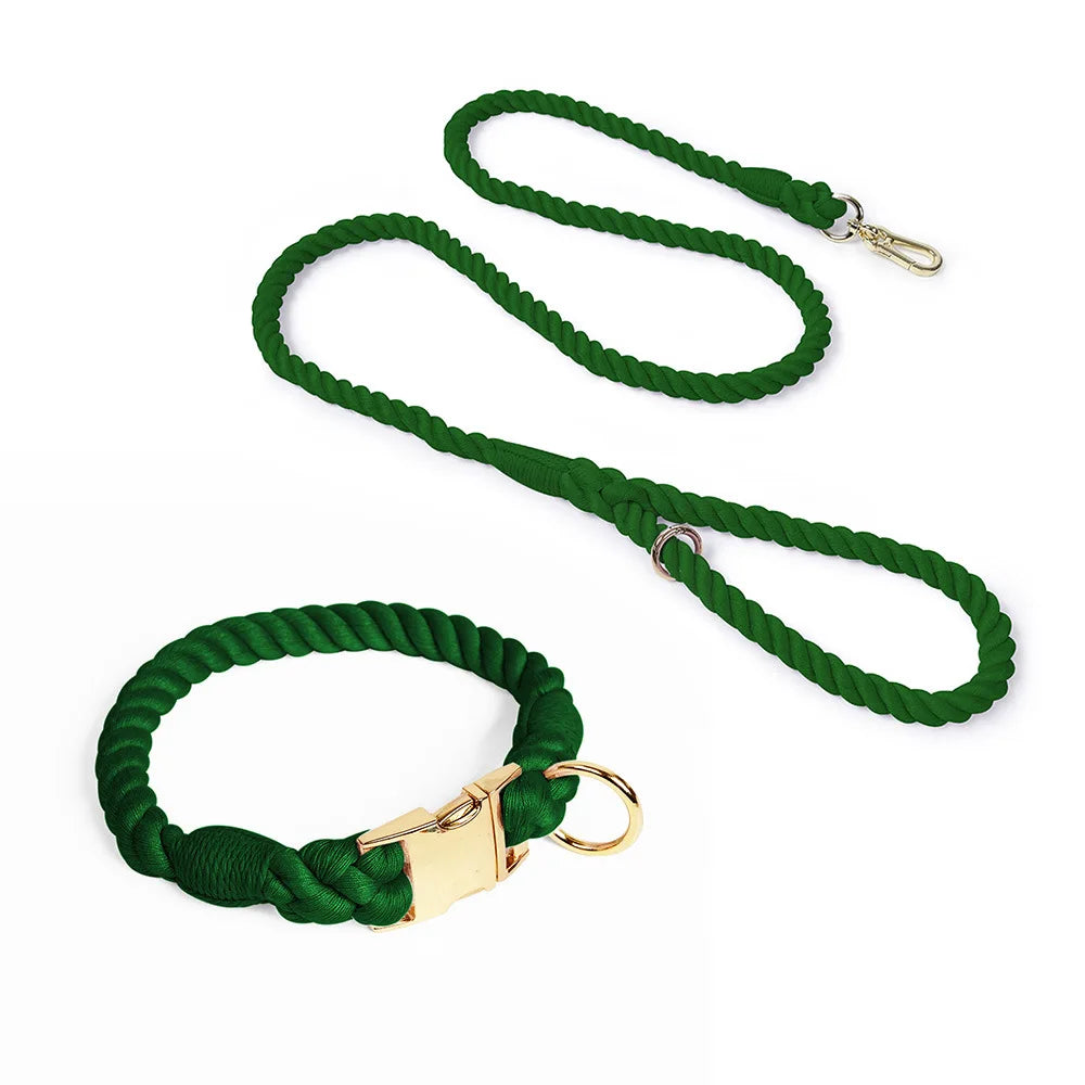 Loudik Wholesale Hand-woven Colored Cotton Rope Pet Collar Set Dog Leash Medium and Large Dog Pet Supplies Puppy Accessories