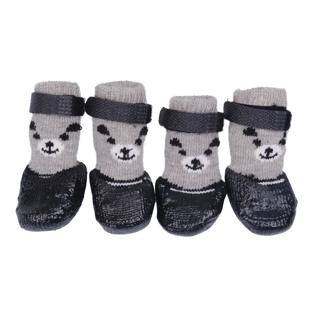 Pet Socks for Small Dog Cat, Non-Slip Dog Socks with Adjustable Paw Protection Winter Knitting Warm Sock (Blue Red Black)
