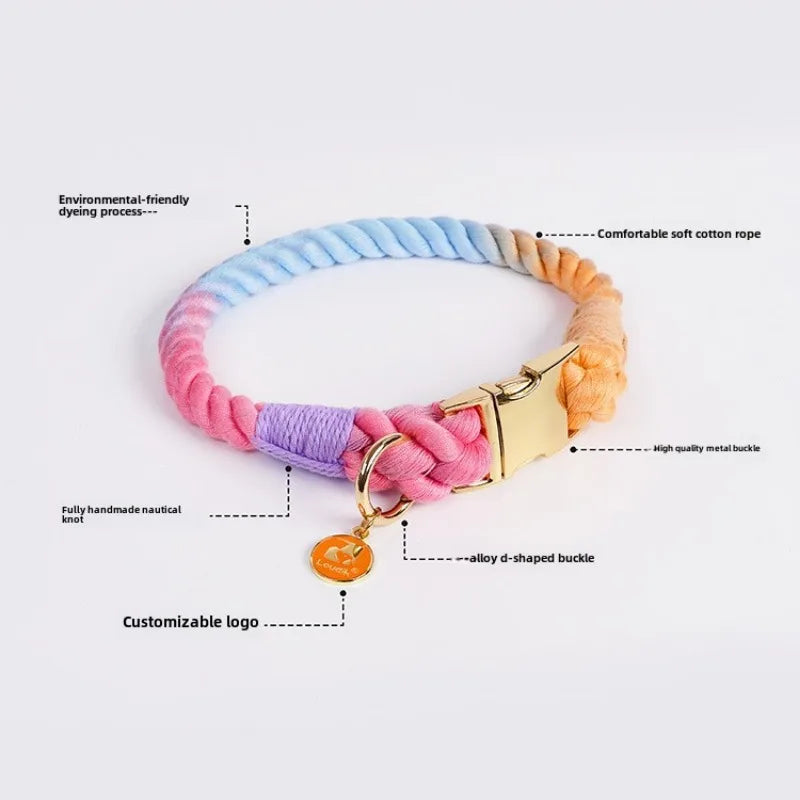 Loudik Wholesale Hand-woven Colored Cotton Rope Pet Collar Set Dog Leash Medium and Large Dog Pet Supplies Puppy Accessories