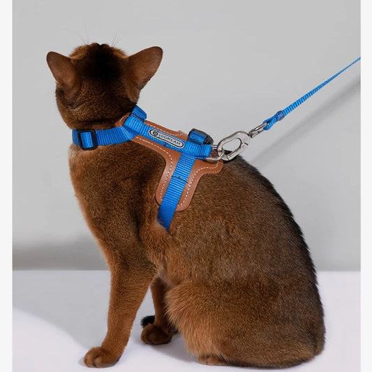 Lightweight H-Shape Cat Harness & Lead Set, Adjustable for 0-8kg Cats, Escape Proof Leather Padded Vest