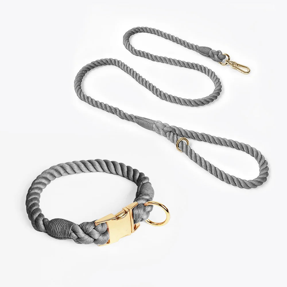 Loudik Wholesale Hand-woven Colored Cotton Rope Pet Collar Set Dog Leash Medium and Large Dog Pet Supplies Puppy Accessories