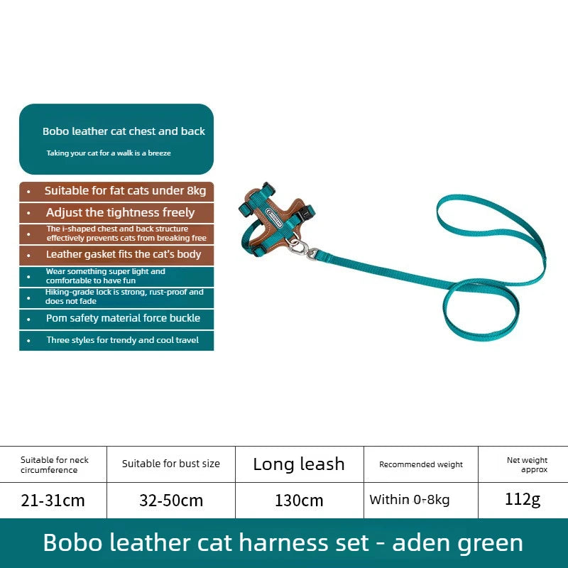 Lightweight H-Shape Cat Harness & Lead Set, Adjustable for 0-8kg Cats, Escape Proof Leather Padded Vest