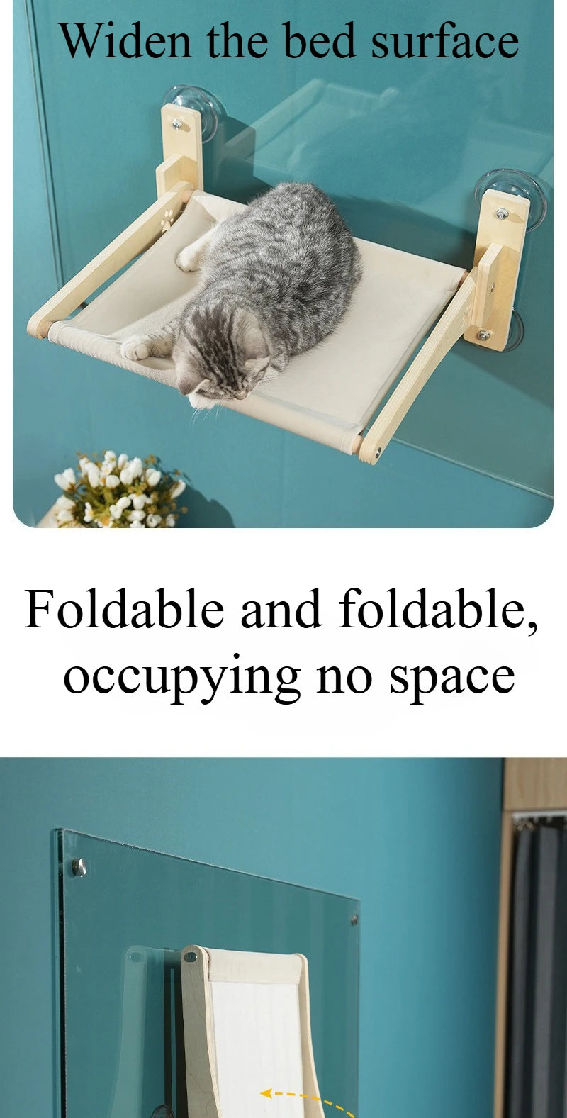 Foldable Wall Cat Hammock Window Bed Suction Cup Cat Hammock Large Space Kitten Nest Climbing Frame Pet Supplies Accessories