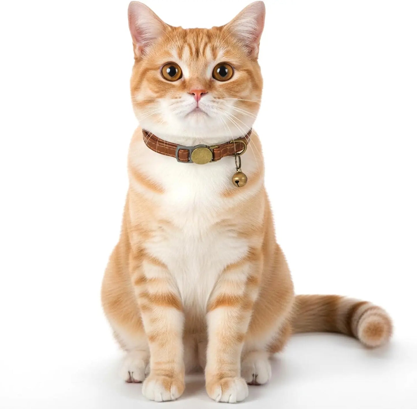 2 Pcs Adjustable PU Leather Cat Collar with Bell, Quick Release Buckle for Cats and Kittens