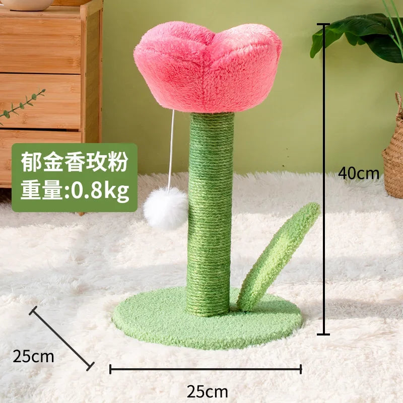 Tulip Shaped Cat Tower Scratching Column Sisal Cat Scratching Board Cute Ins Kitten Teasing Toys Cat Tree House Pet Supplies