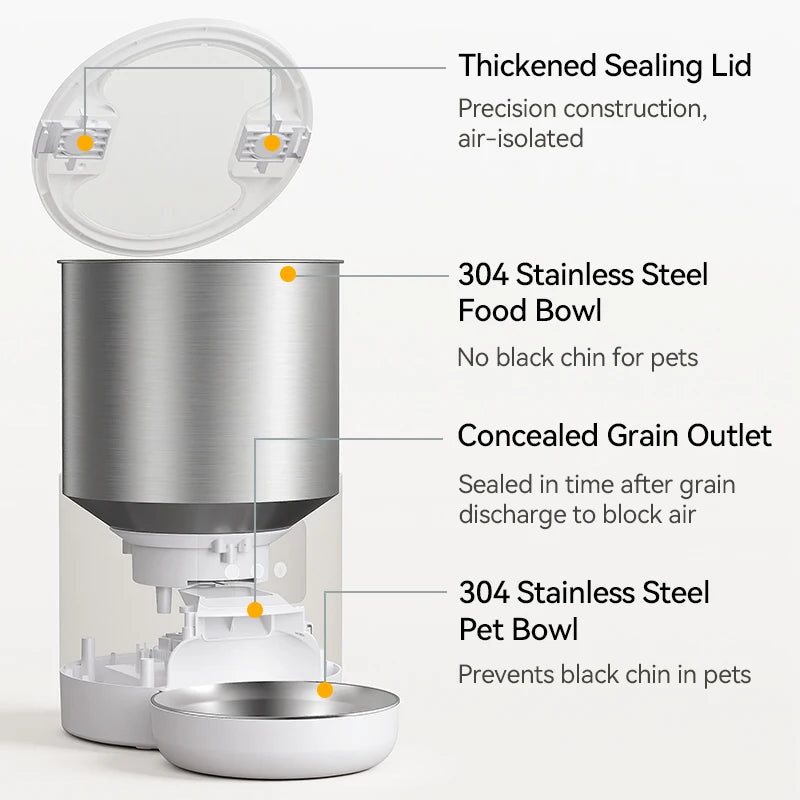ROJECO 4.5L Stainless Steel Automatic Cat Feeder WiFi App Remote Control Voice Recording Smart Dog Food Dispenser Pet Supplies