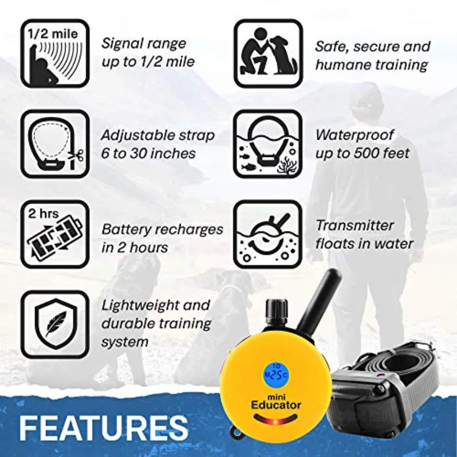 ET-300 Mini E Collar for Dog Training with Remote - 1/2 Mile Range Waterproof 100 Blunt Stimulation Levels Tone or Vibration Mo