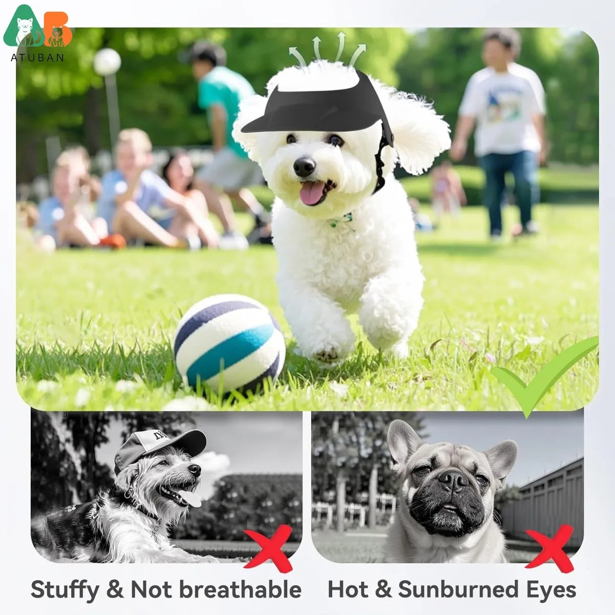 ATUBAN Dog Visor Motorcycle Sun Hat Ear Holes Adjustable for Small/Medium Dogs 16.5-27.5lb,Stylish Doggy Visor,Easy Wear