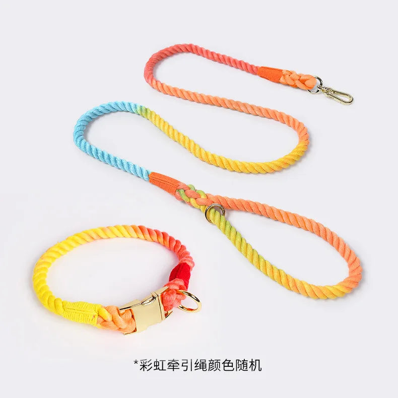 Loudik Wholesale Hand-woven Colored Cotton Rope Pet Collar Set Dog Leash Medium and Large Dog Pet Supplies Puppy Accessories