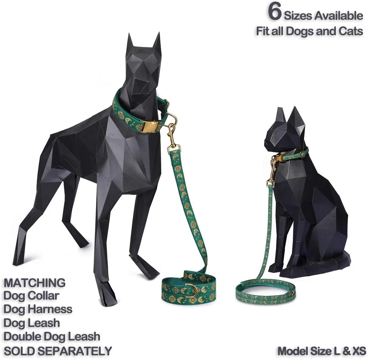 Celestial Pet Collar and Leash Set, Multiple Designs with Moons, Stars, Suns for Dogs and Cats, XX-Small Size