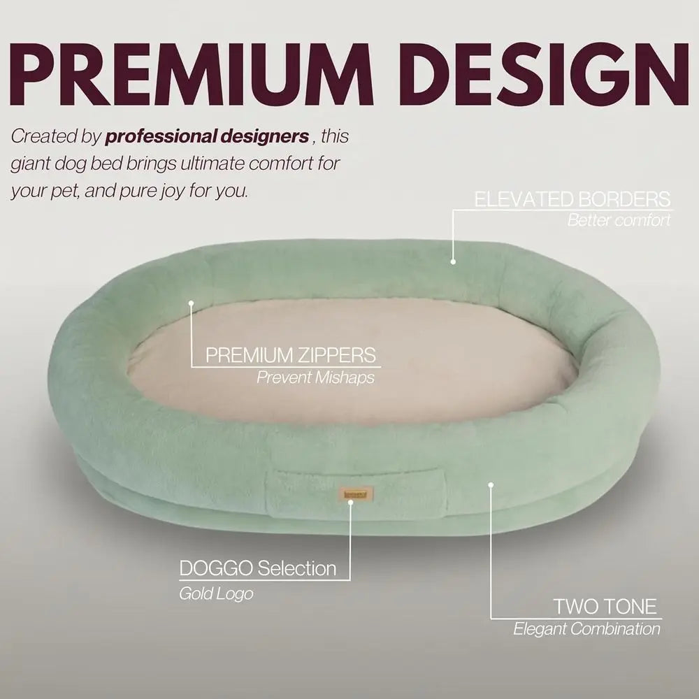 Extra-Large Cozy Pet & Human Lounger Bed with Soft Fabric, Premium Foam, and Washable Cover - Green & Beige