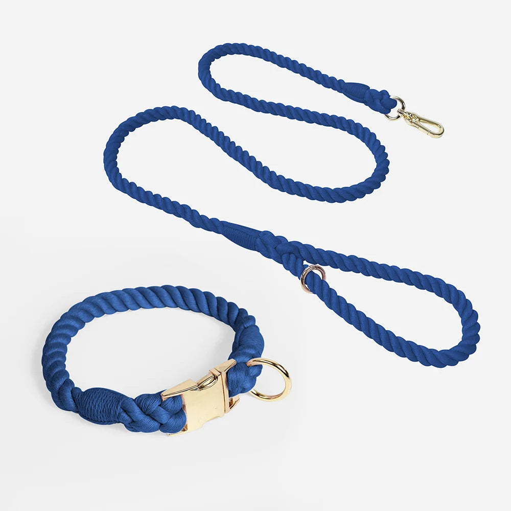 Loudik Wholesale Hand-woven Colored Cotton Rope Pet Collar Set Dog Leash Medium and Large Dog Pet Supplies Puppy Accessories