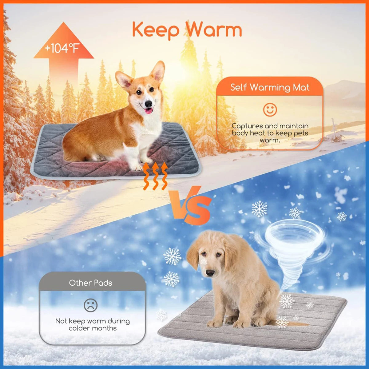 Self Heating Pet Pad Extra Warm Thermal Dog Crate Pad Washable Anti-Slip Kennel Mat Pet Supplies for Medium Small Dogs and Cats