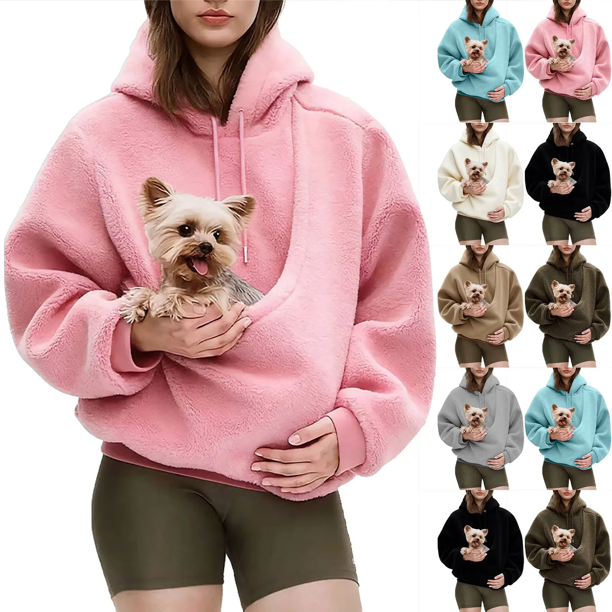 Amazon Bestseller Solid Color Kangaroo Hoodie Black Sweatshirt with Pet Pocket Cat Carrier Comfortable Unisex Hooded Sweatshirt