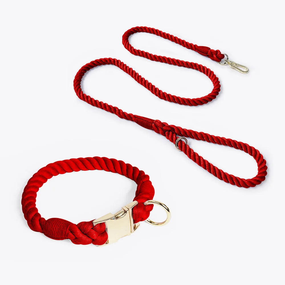 Loudik Wholesale Hand-woven Colored Cotton Rope Pet Collar Set Dog Leash Medium and Large Dog Pet Supplies Puppy Accessories