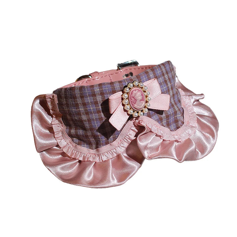 French Princess Pet Accessories Dog Collar Leash Pearl Bow Lace Bib Small Bichon Walking Leash Pet Supplies Puppy Accessories