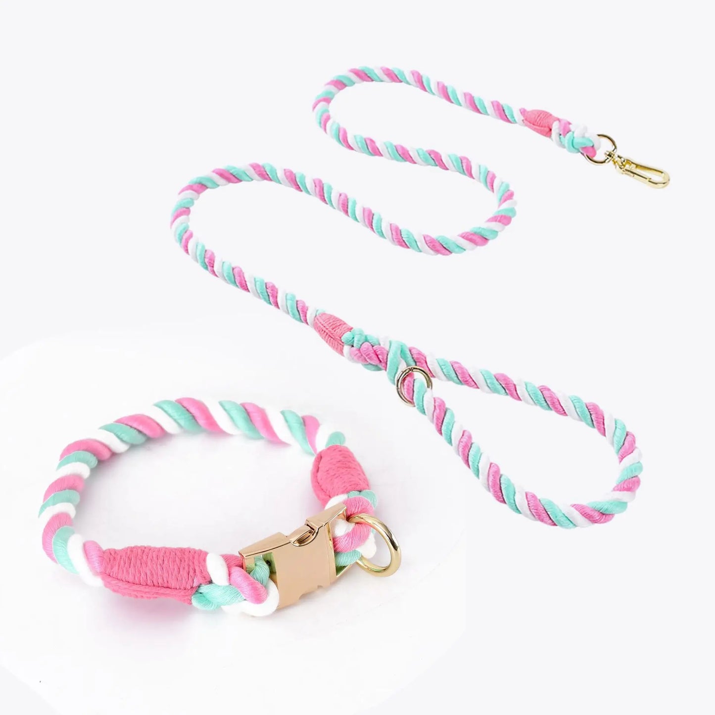 Loudik Wholesale Hand-woven Colored Cotton Rope Pet Collar Set Dog Leash Medium and Large Dog Pet Supplies Puppy Accessories