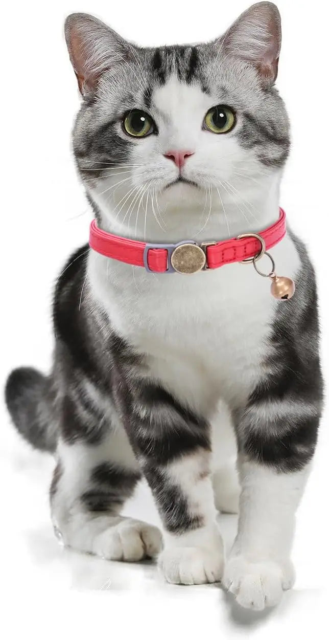 Leather Cat Collar with Bell, Adjustable Breakaway for Safety, Durable Retro Design Fits Most Cats (Brown)